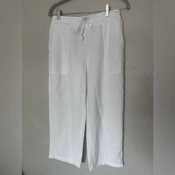 Cotton Natural - 100% COTTON CROP PANTS SIZE L - WHITE  DRAWSTRING WAIST - Picture 1 of 8